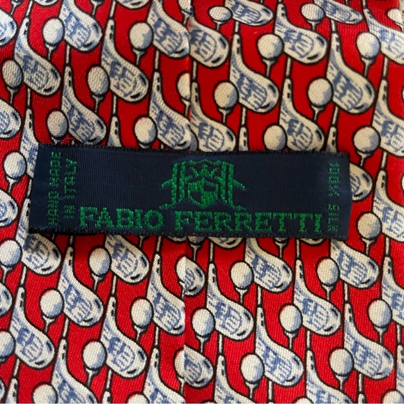Fabio Ferretti 100% silk handmade Italian tie. Golf theme red and white - Picture 3 of 6